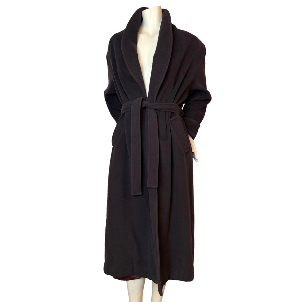 Vintage Virani Wool Cashmere Wrap Coat Shawl Collar Black Luxury Old Money M
